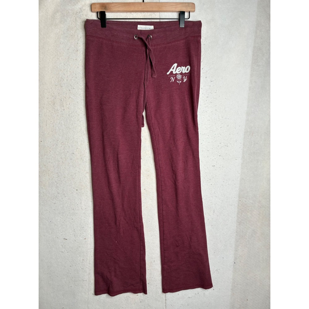 Vtg Aeropostale Womens S Burgundy Fleece Flare Sweatpants y2K Aero NY Rose